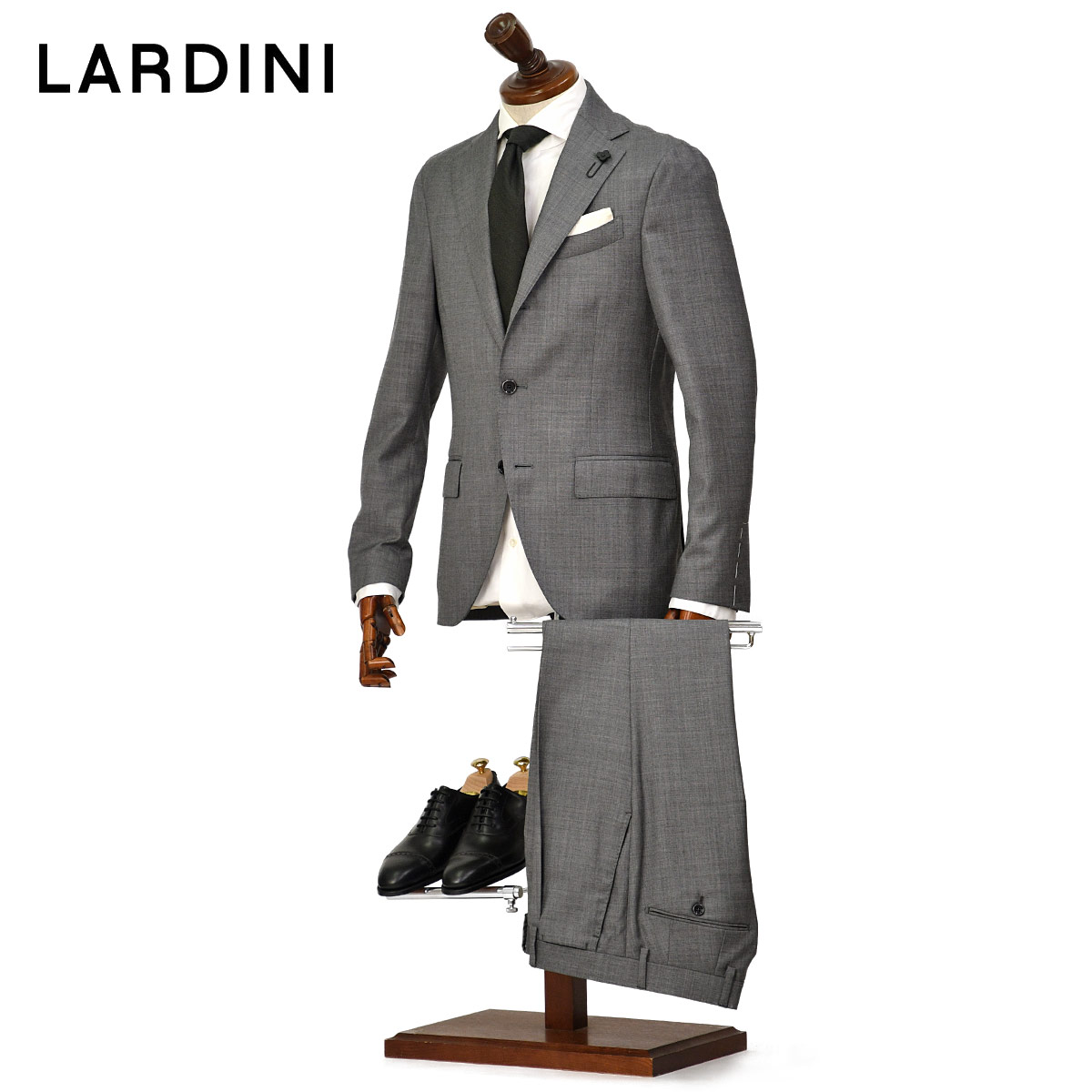 【4/14(火)20：00～ 最大5,000円オフクーポン】LARDINI【ラルディーニ】シングルスーツ 6107AQ IVSF63415 920 ADVANCE ヴァージンウール シャークスキン グレー