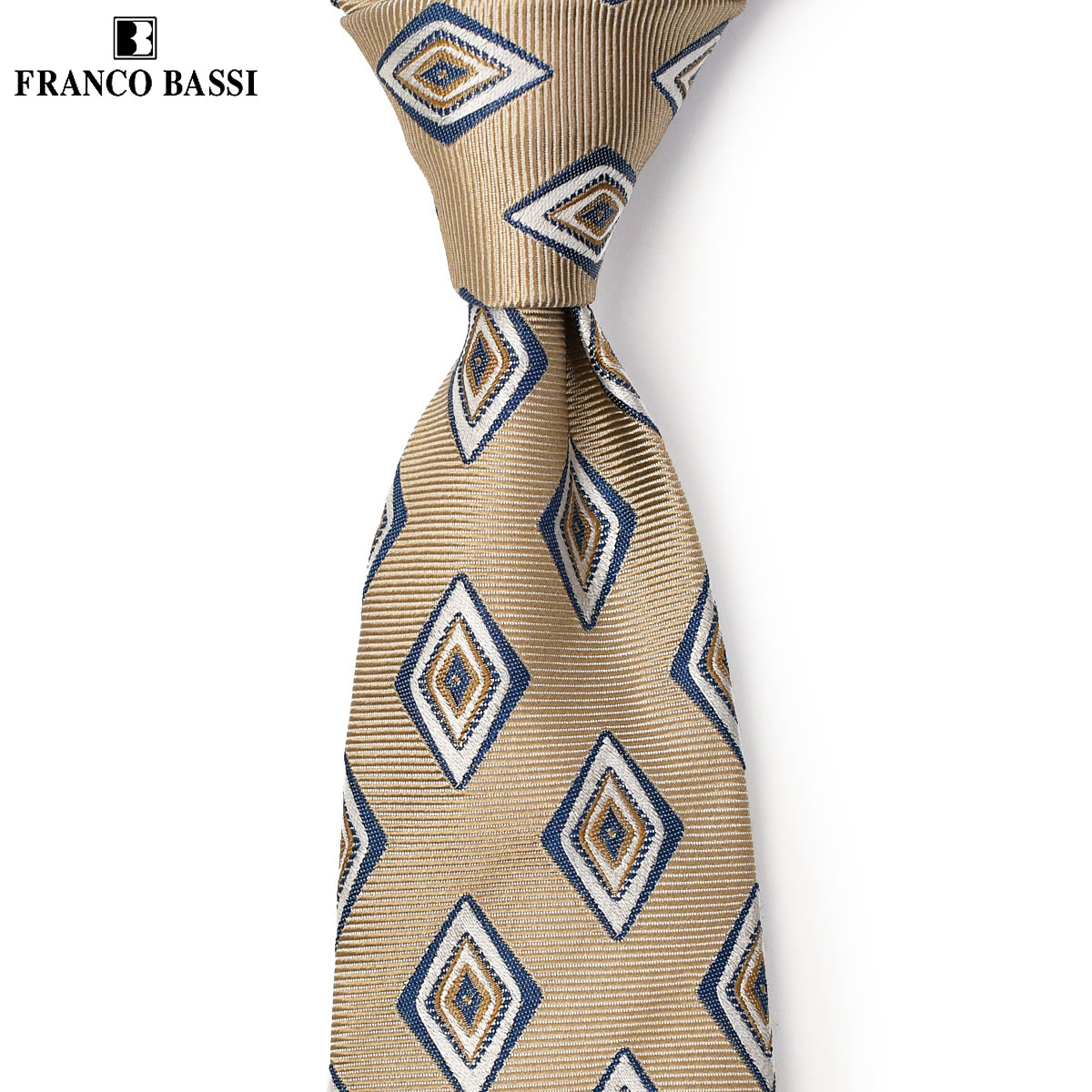 【4/14(火)20：00～ 最大5,000円オフクーポン】FRANCOBASSI【フランコバッシ】ネクタイ P09 5 シルク ジオメトリック ベージュ×ブルー