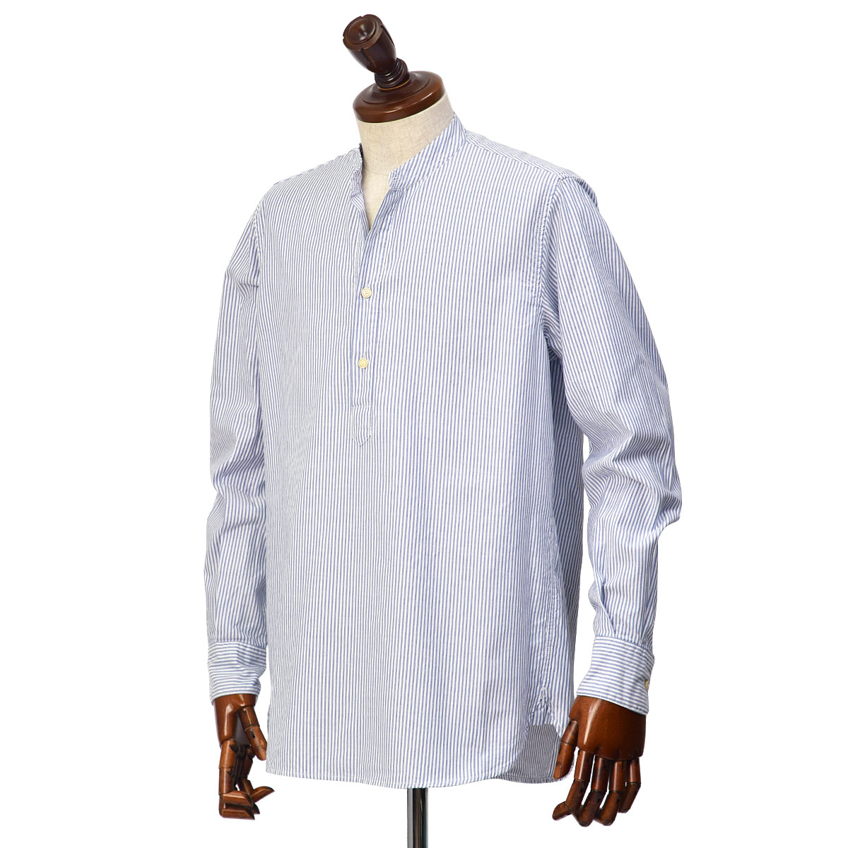 【FINAL SALE】【sizeM,L】Original Vintage Style【オリジナルヴィンテージスタイル】バンドカラープルオーバーシャツ DEPP419 BIANCO コットン 製品染め ホワイト×ブルー