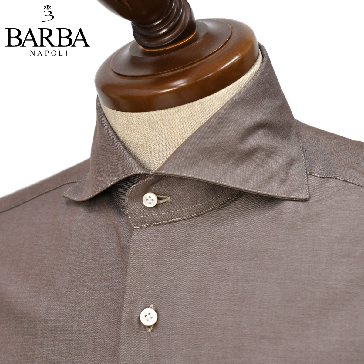 BARBA【バルバ】ホリゾンタルワイドカラーシャツ BRUNO 50097 3 コットン シャンブレー ブラウン