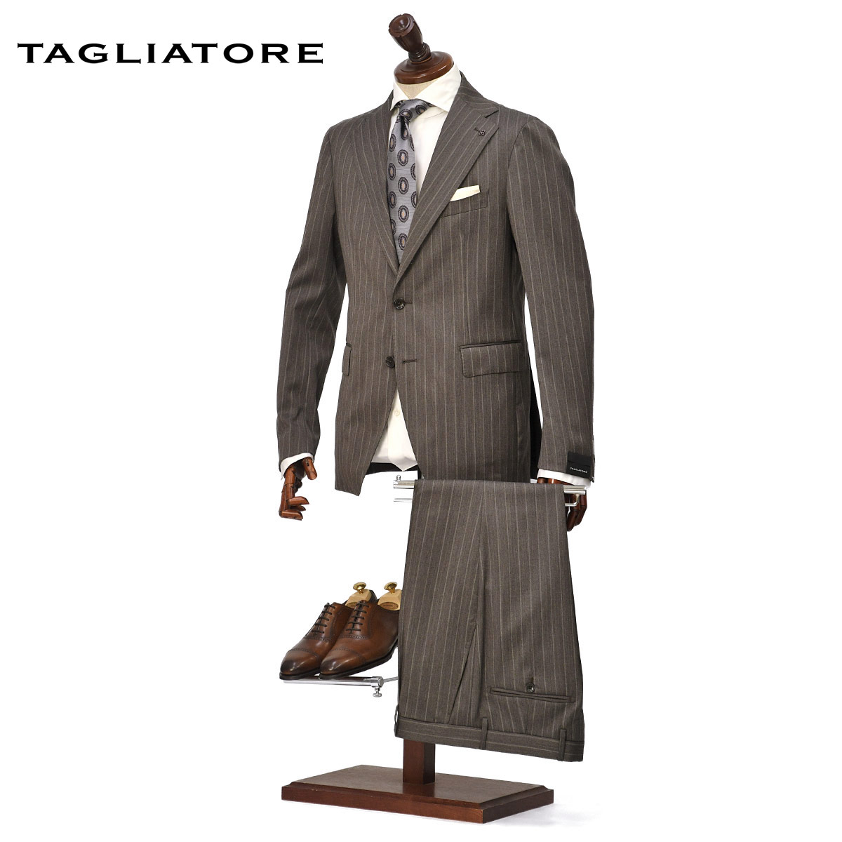 【最大5,000円オフクーポン】TAGLIATORE【タリアトーレ】シングルスーツ 2SVF22B11 VESVIO 070133 M3118 ヴァージンウール ヘリンボーン ストライプ グレイッシュブラウン