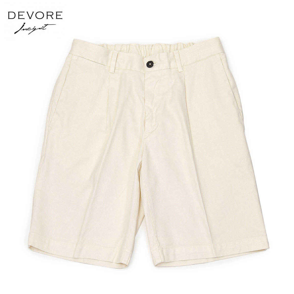 【決算大感謝SALE】DEVORE Incipit【デヴォレインチピット】ワンプリーツイージーショートパンツ D155C G049 106 リネン コットン ストレッチ オフホワイト｜ＣＩＮＱＵＥ　ＣＬＡＳＳＩＣＯ