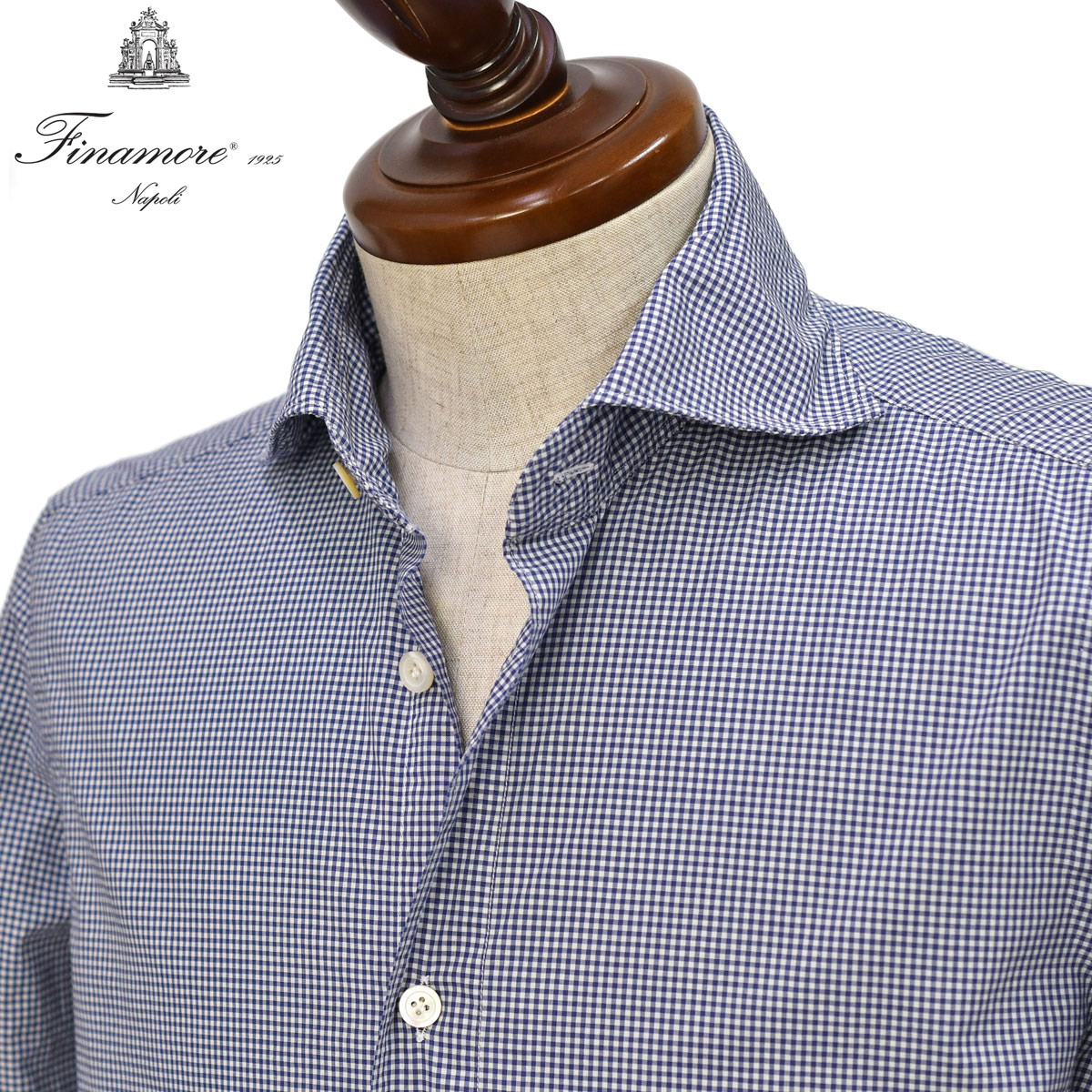 Finamore【フィナモレ】シャツ PIERO BALI C0041 10 コットン ギンガムチェック ネイビー
