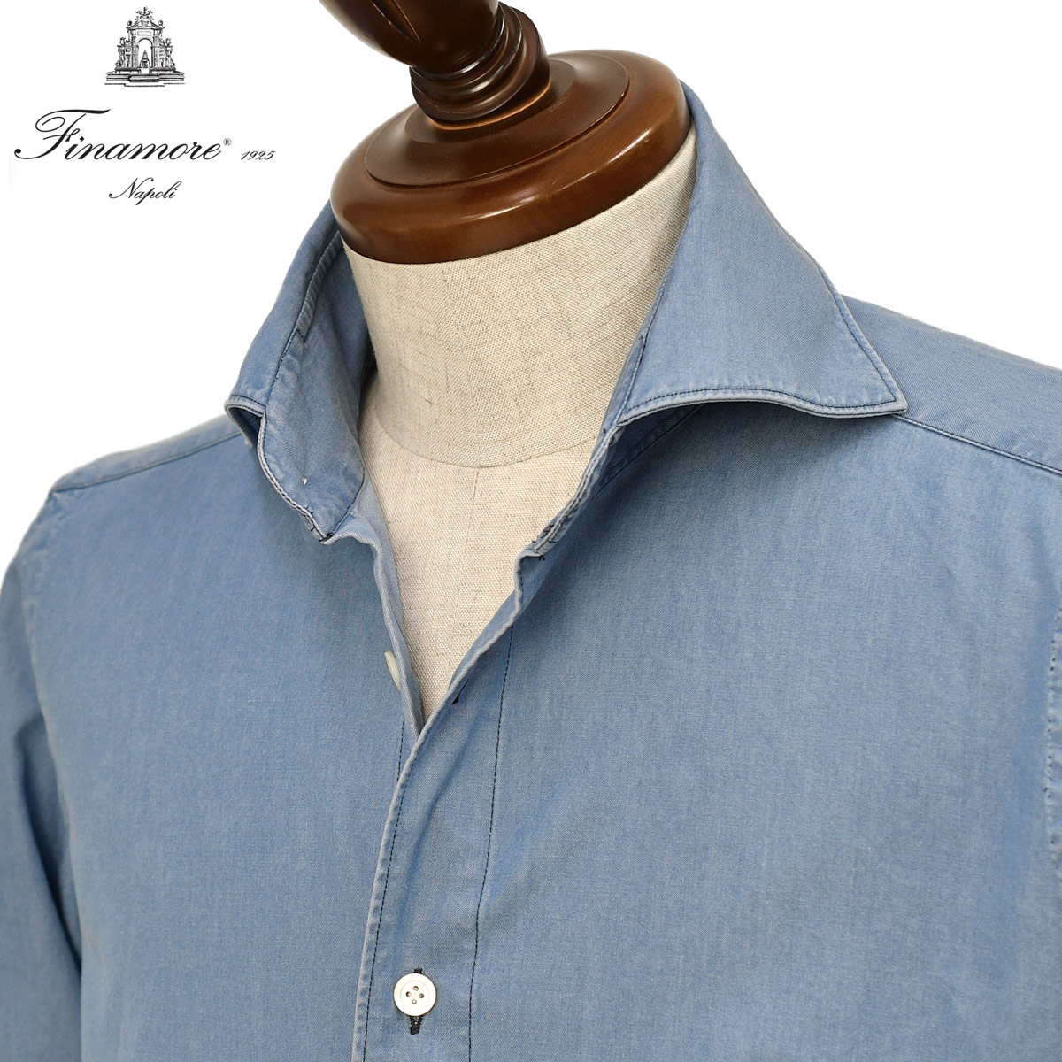 Finamore【フィナモレ】シャツ PIERO BALI C0160D 11 コットン ダンガリー ブリーチ ブルー