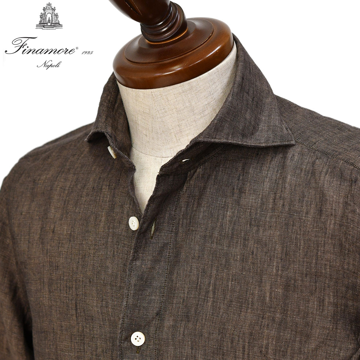 Finamore【フィナモレ】シャツ PIERO BALI C0650 16 リネン ウォルナットブラウン