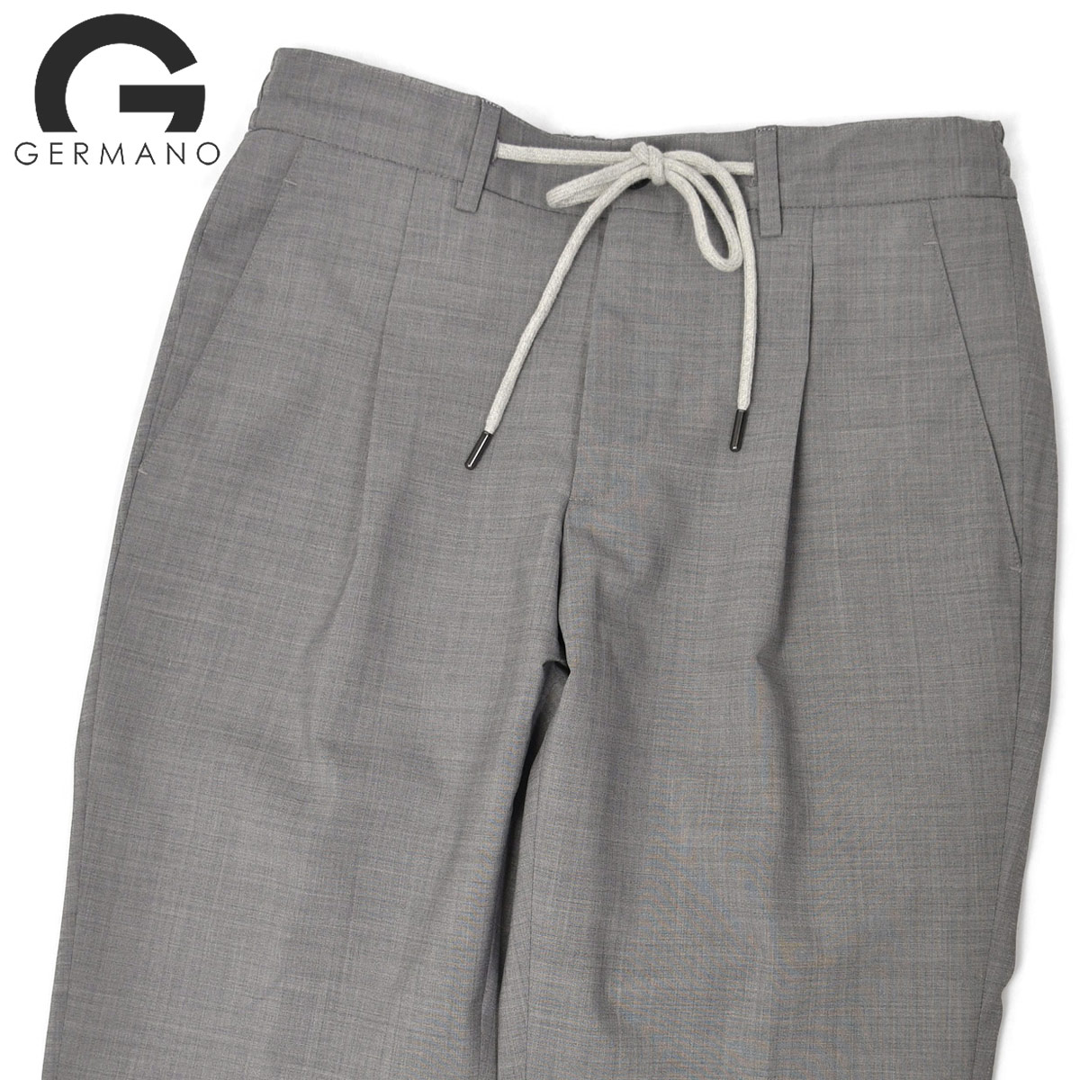【最大5,000円オフクーポン】GERMANO【ジェルマーノ】ドローコード付きワンプリーツパンツ 36B TOKYO FIT 9613 171 バックシャーリング ウール ポリエステル ストレッチ ライトグレー