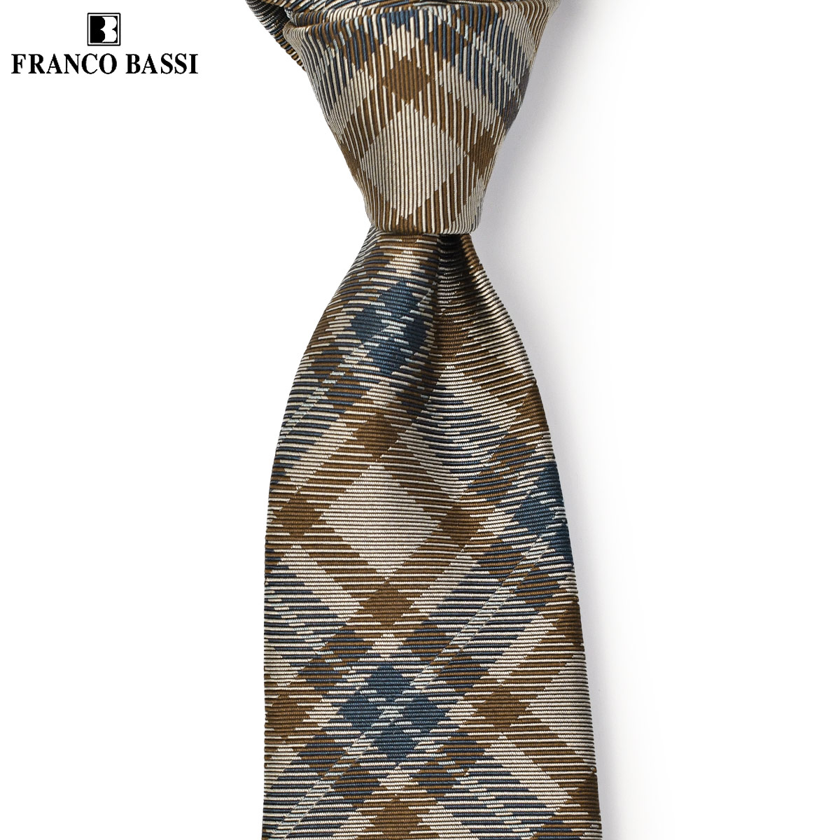 【4/14(火)20：00～ 最大5,000円オフクーポン】FRANCO BASSI【フランコバッシ】ネクタイ E264 1 シルク チェック ベージュ ブラウン