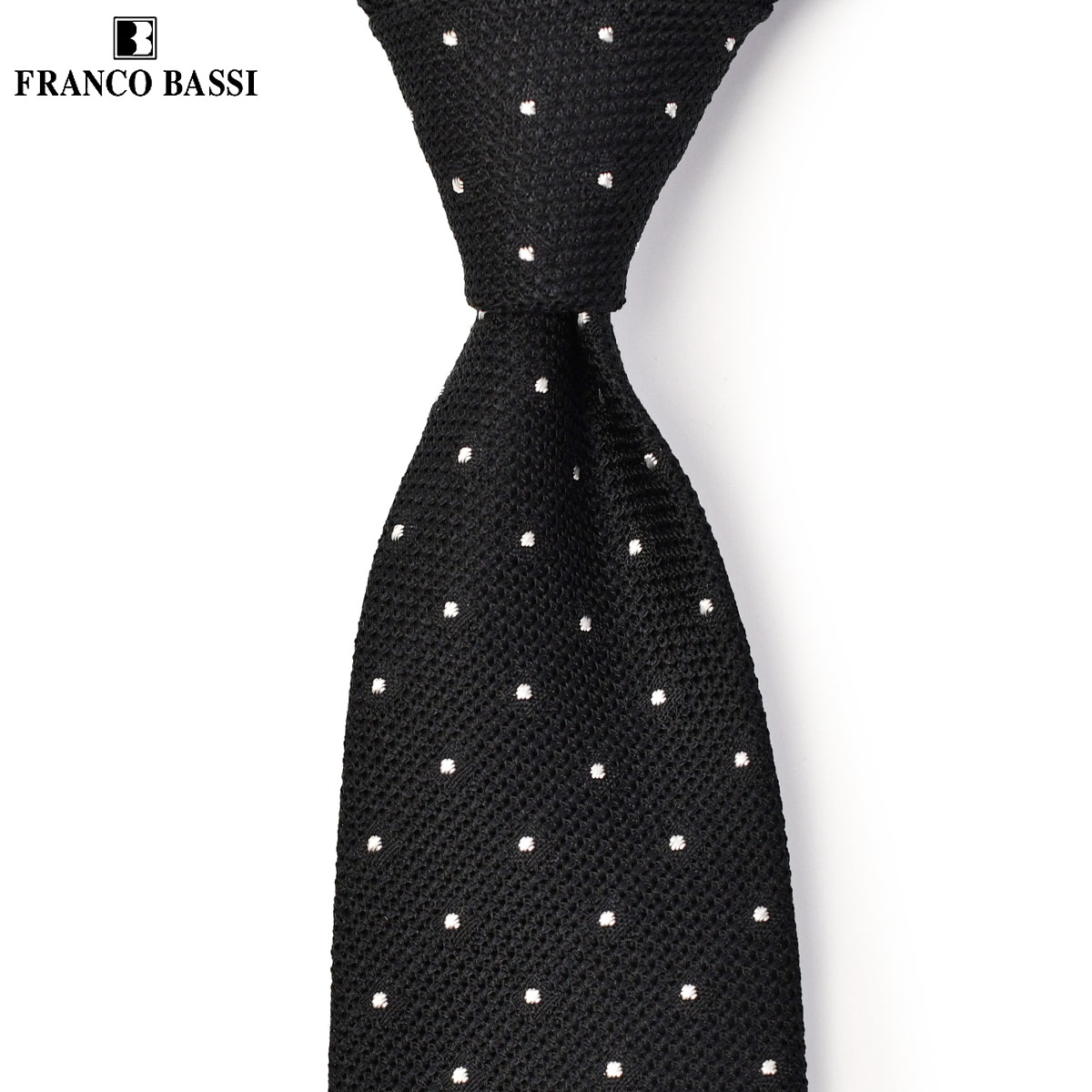 【4/14(火)20：00～ 最大5,000円オフクーポン】FRANCO BASSI【フランコバッシ】ネクタイ E233 4 ガルザ ドット ブラック ホワイト