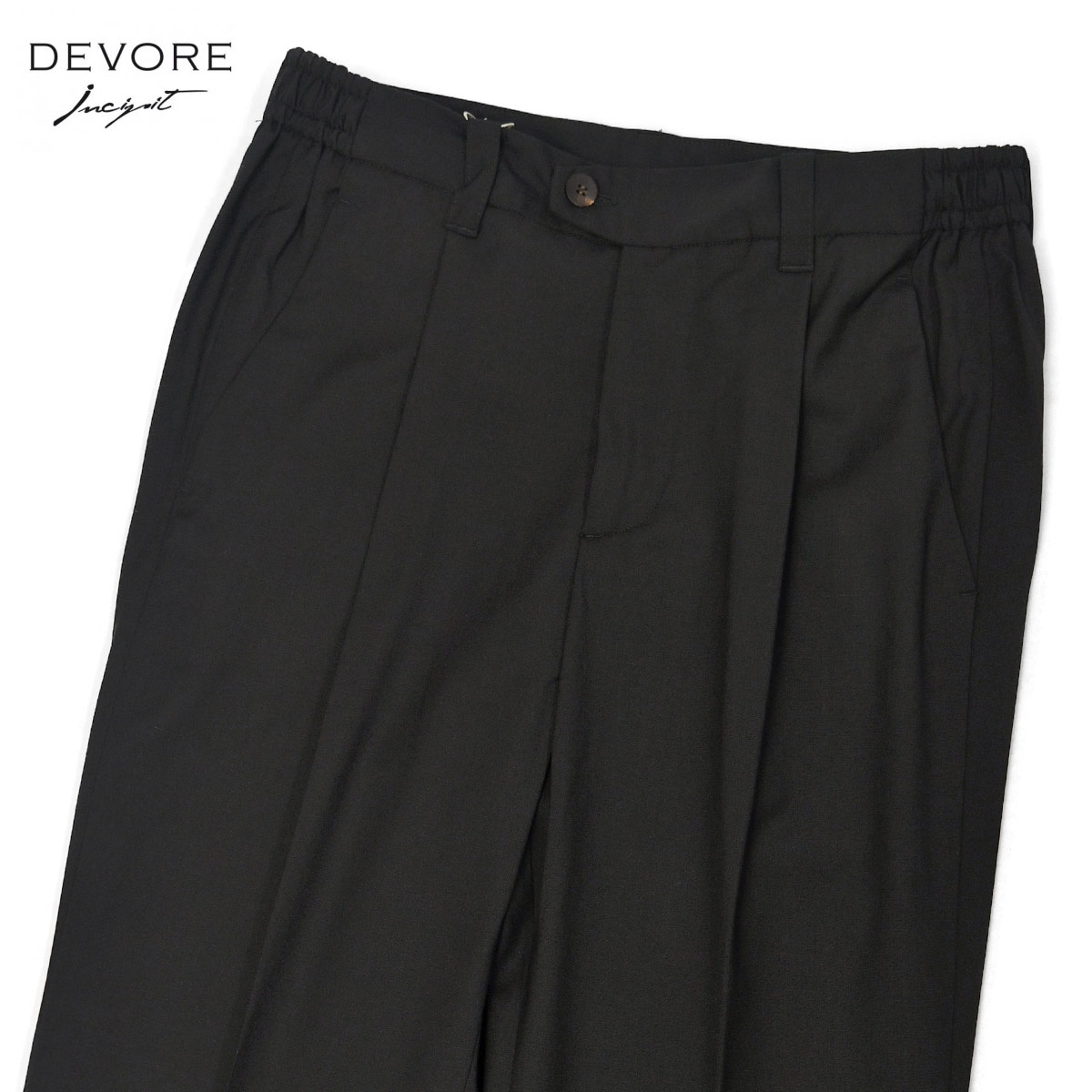 【最大5,000円オフクーポン】DEVORE Incipit【デヴォレ インチピット】ワンプリーツイージーパンツ DVR47 W2007 001 ウォッシャブルウール ポリエステル ブラック