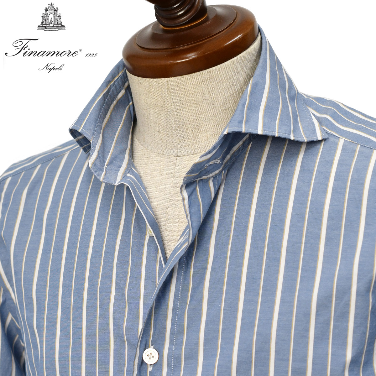 Finamore【フィナモレ】シャツ PIERO BALI M0675 5 コットン 白抜き マルチストライプ ブルー ベージュ