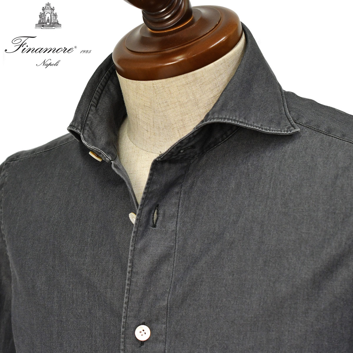Finamore【フィナモレ】シャツ PIERO BALI C0505D 101 コットン デニム ブラック