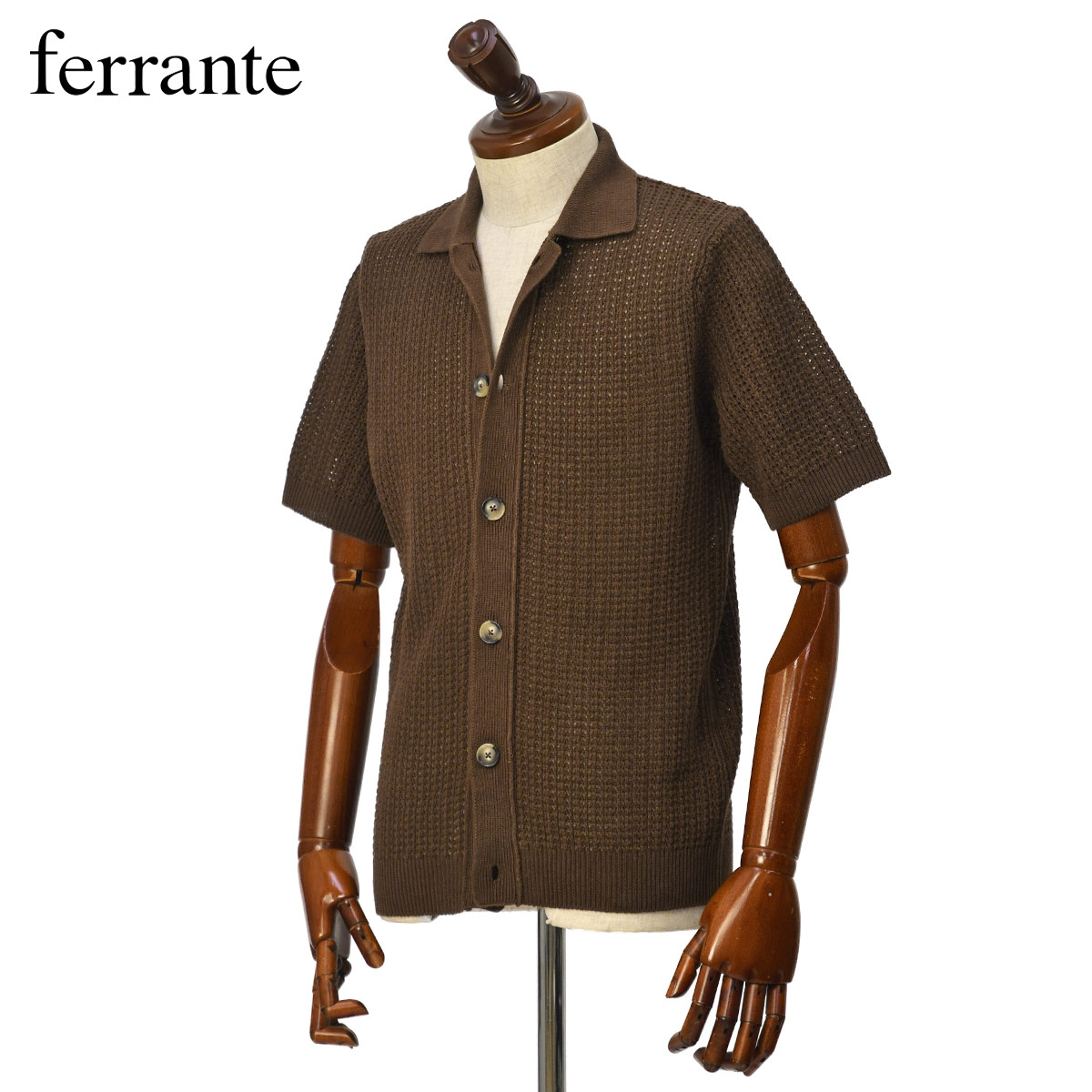 【最大3,000円オフクーポン】FERRANTE【フェランテ】襟付きカーディガン 55R21603 048 7G リネン コットン ブラウン｜ＣＩＮＱＵＥ　ＣＬＡＳＳＩＣＯ
