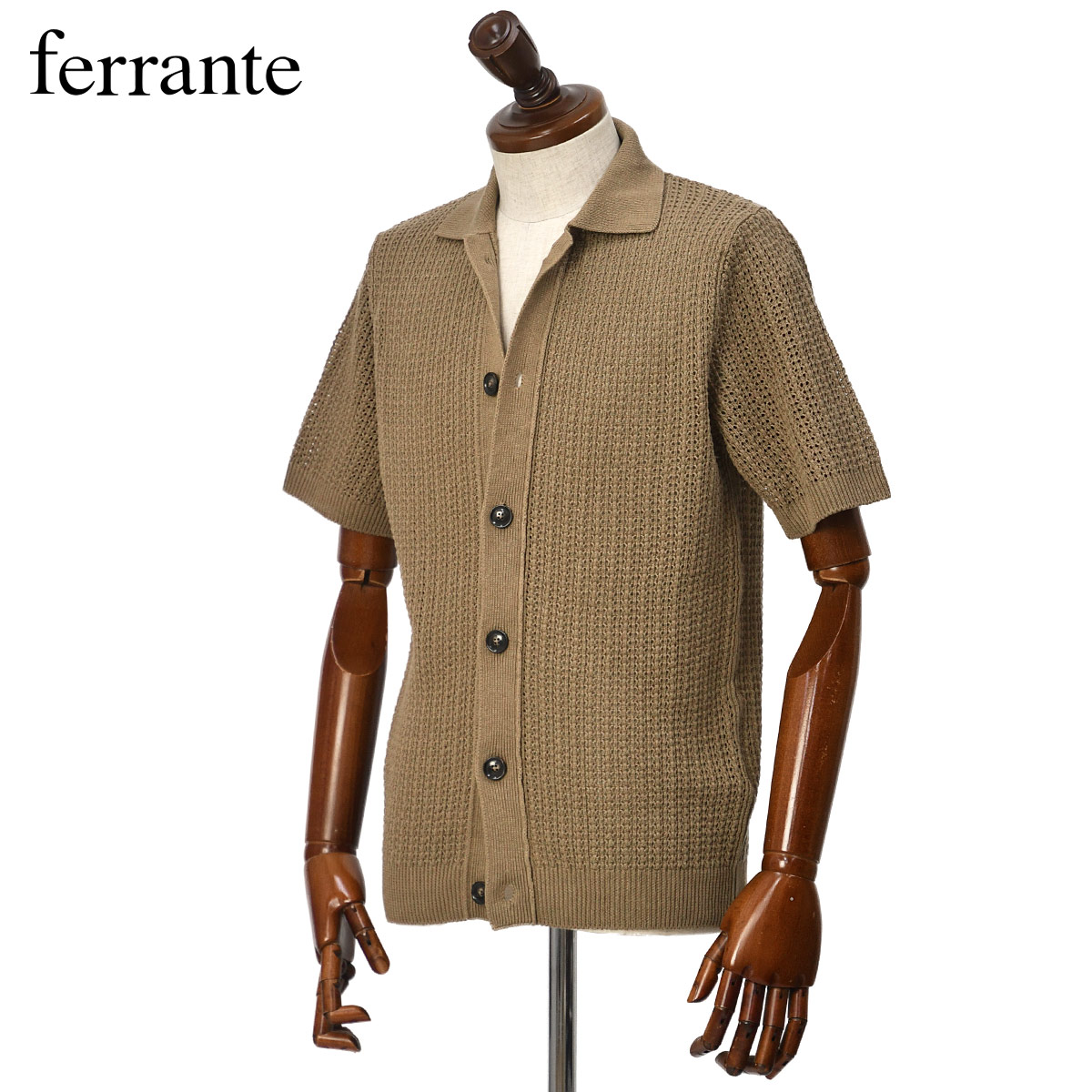 【最大5,000円オフクーポン】FERRANTE【フェランテ】襟付きカーディガン 55R21603 480 7Gリネン コットン ライトブラウン