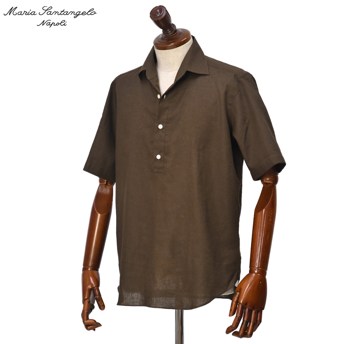 【最大3,000円オフクーポン】Maria Santangelo【マリアサンタンジェロ】半袖プルオーバーシャツ POLO JP 3624 4 リネン コットン ブラウン｜ＣＩＮＱＵＥ　ＣＬＡＳＳＩＣＯ