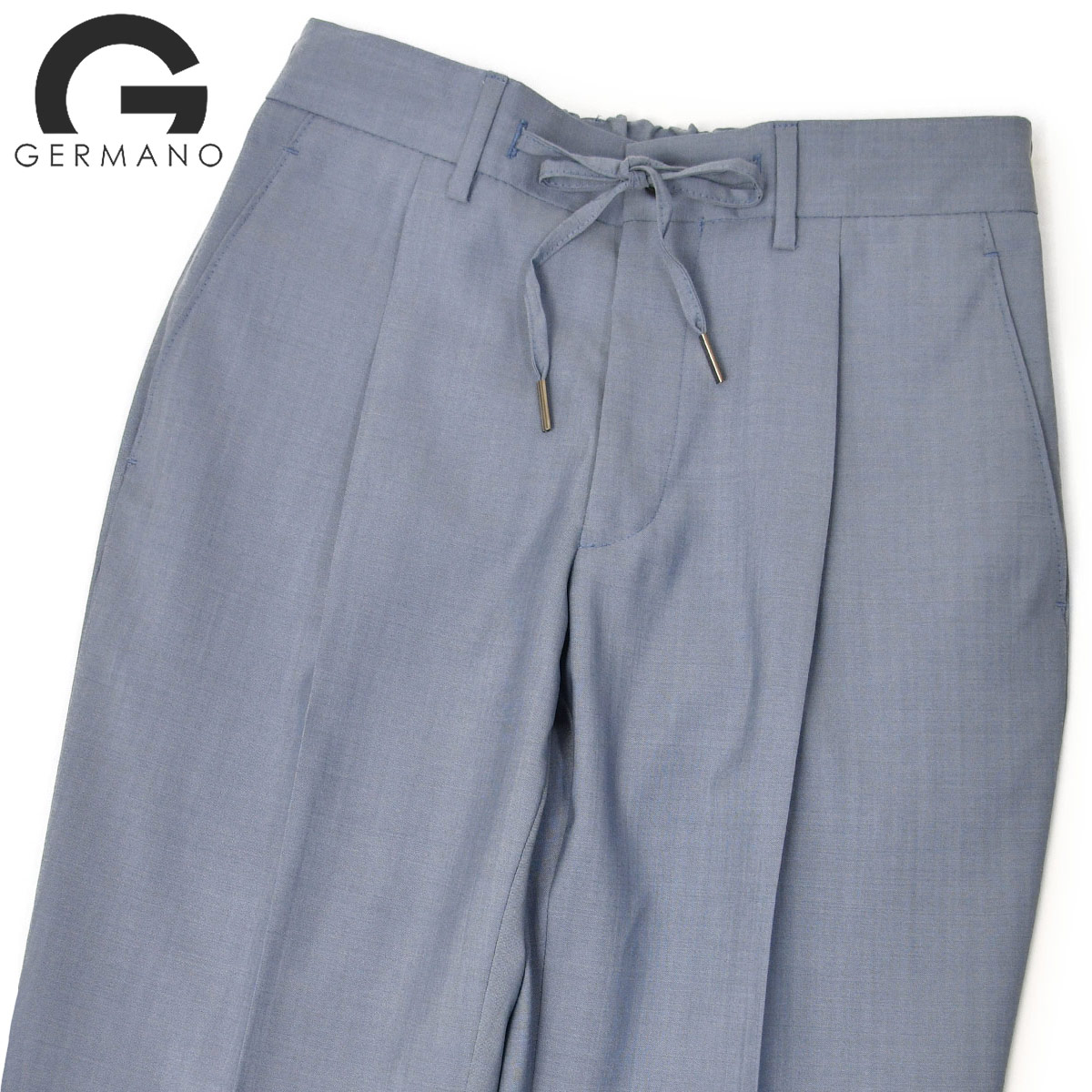 【FINAL SALE】GERMANO【ジェルマーノ】ドローコード付きワンプリーツパンツ 8607 201 バックシャーリング ウール ライトブルー