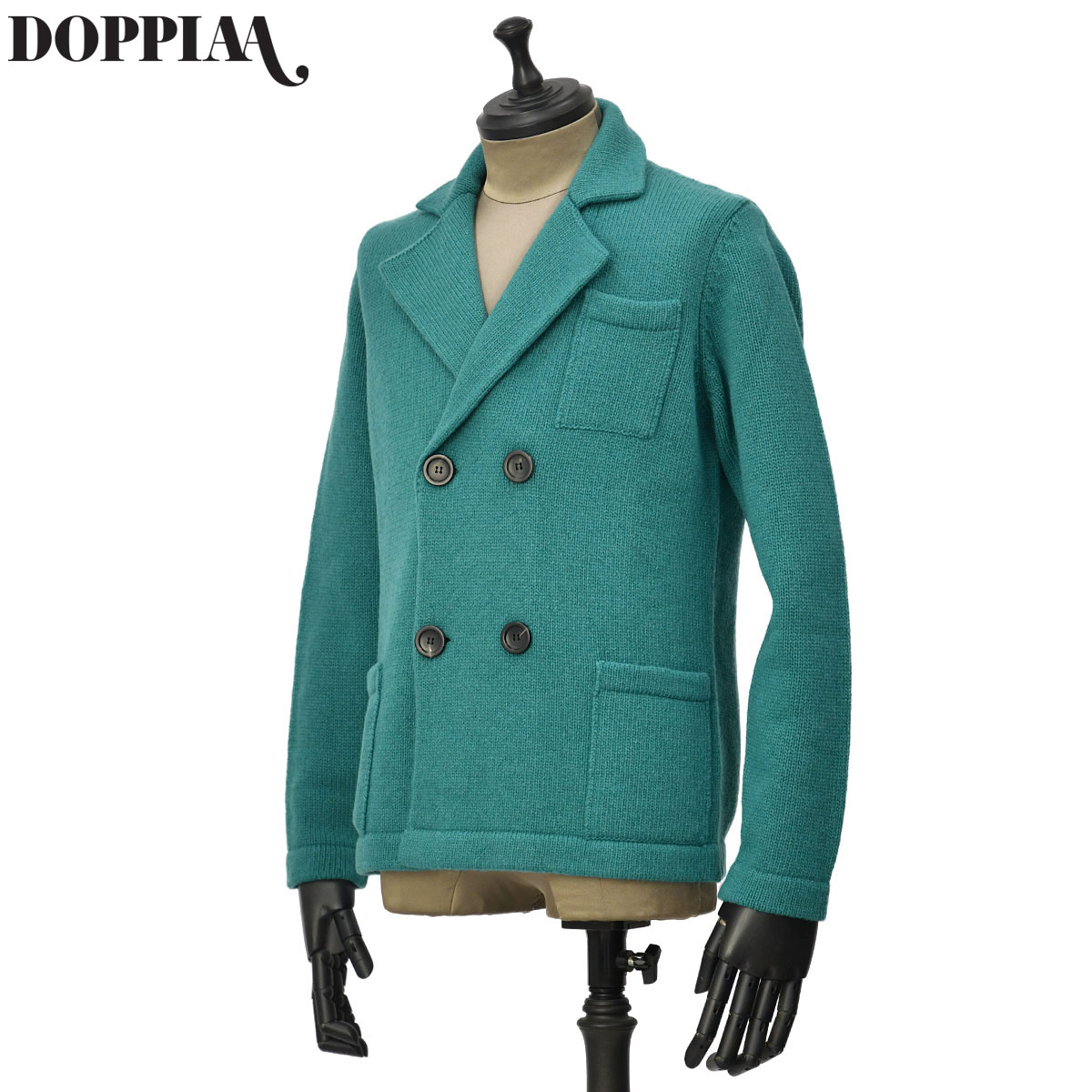 【5/9(土)20：00～ 最大5,000円オフクーポン】【FINAL SALE】【size46】DOPPIAA【ドッピアアー】ニットジャケット AAMBROGIO R5301 38 VERDE ACQUA  ウール ナイロン ブルー