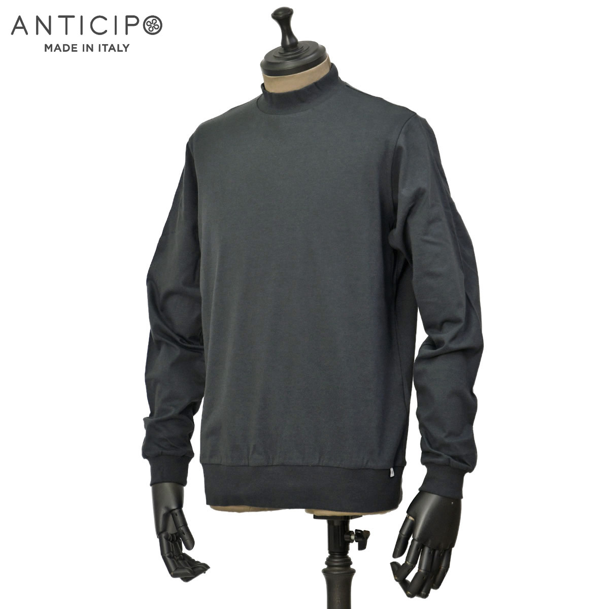 【4/14(火)20：00～ 最大5,000円オフクーポン】ANTICIPO【アンティチポ】モックネックカットソー FIANO LUNGO smooth 899 コットン チャコールグレー