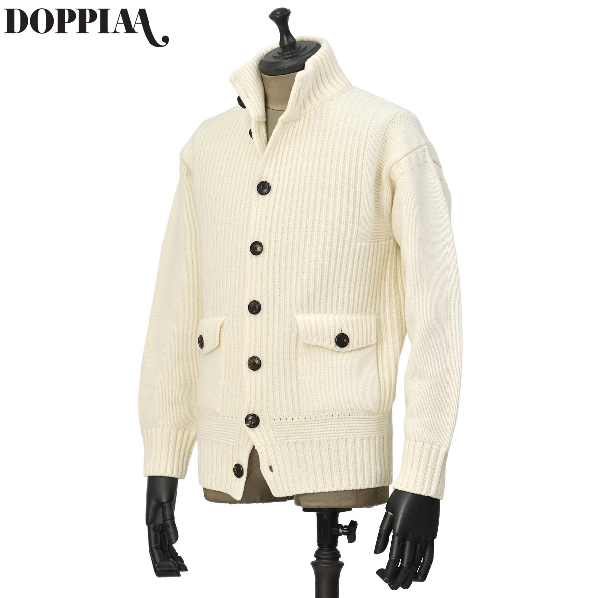 【最大3,000円オフクーポン】DOPPIAA【ドッピアアー】スタンドカラーニットブルゾン AALMARO X5301 02 PANNA ウール ナイロン ホワイト|CINQUE un ALTRO
