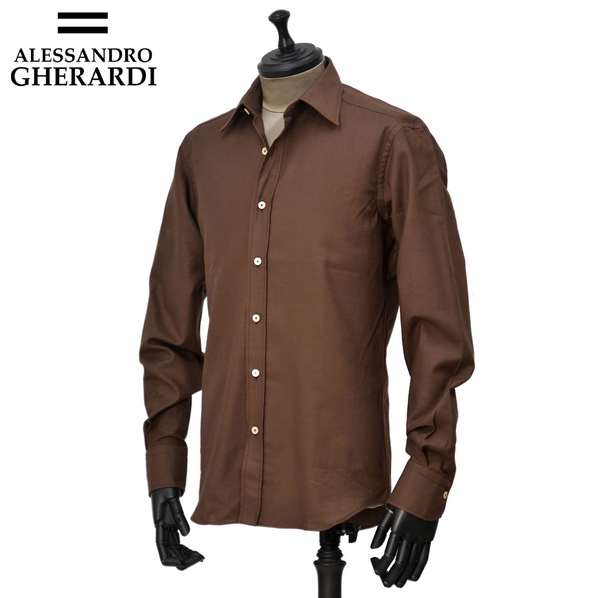 【4/14(火)20：00～ 最大5,000円オフクーポン】ALESSANDRO GHERARDI【アレッサンドロ・ゲラルディ】シャツ REGENT 7340 921 コットン ライトフランネル ブラウン