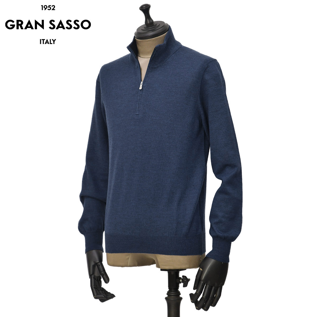 【4/14(火)20：00～ 最大5,000円オフクーポン】GRAN SASSO【グランサッソ】ハーフジップニット 55126 14290 589 ウール 12G インディゴ
