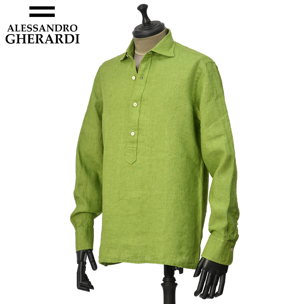 ALESSANDRO GHERARDI【アレッサンドロ・ゲラルディ】プルオーバーシャツ POLOT4 C7216 720 リネン グリーン 24,992円