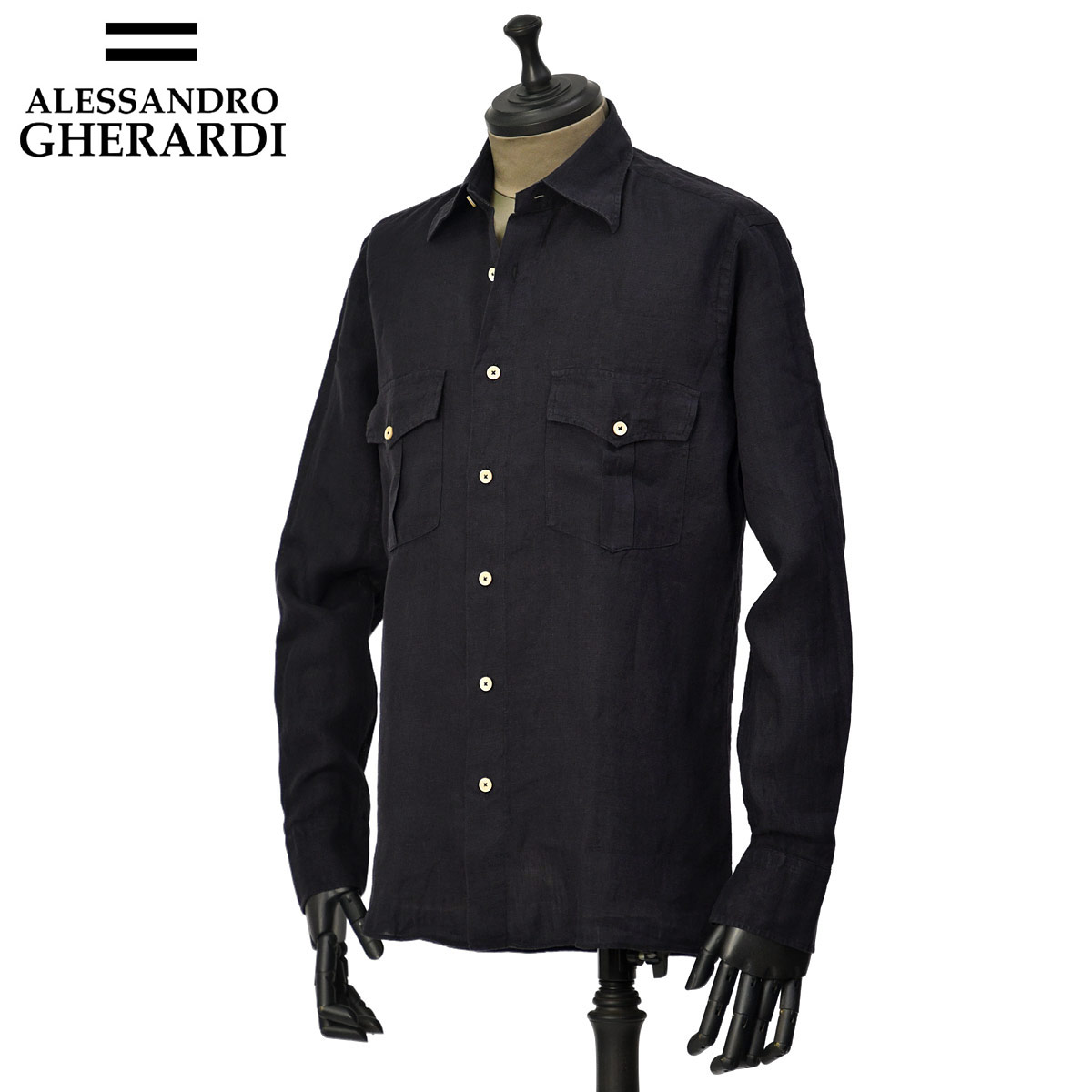 ALESSANDRO GHERARDI【アレッサンドロ・ゲラルディ】ミリタリーシャツ ARMY C1080 598 リネン ブラック