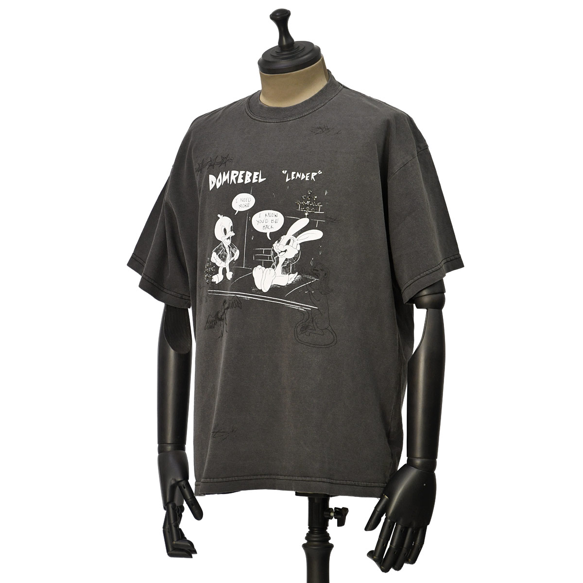 【最大5,000円オフクーポン】DOMREBEL【ドムレーベル】プリントTシャツ LENDER T SHIRT CRYSTALS FEDED BLACK コットン ラインストーン ヴィンテージブラック