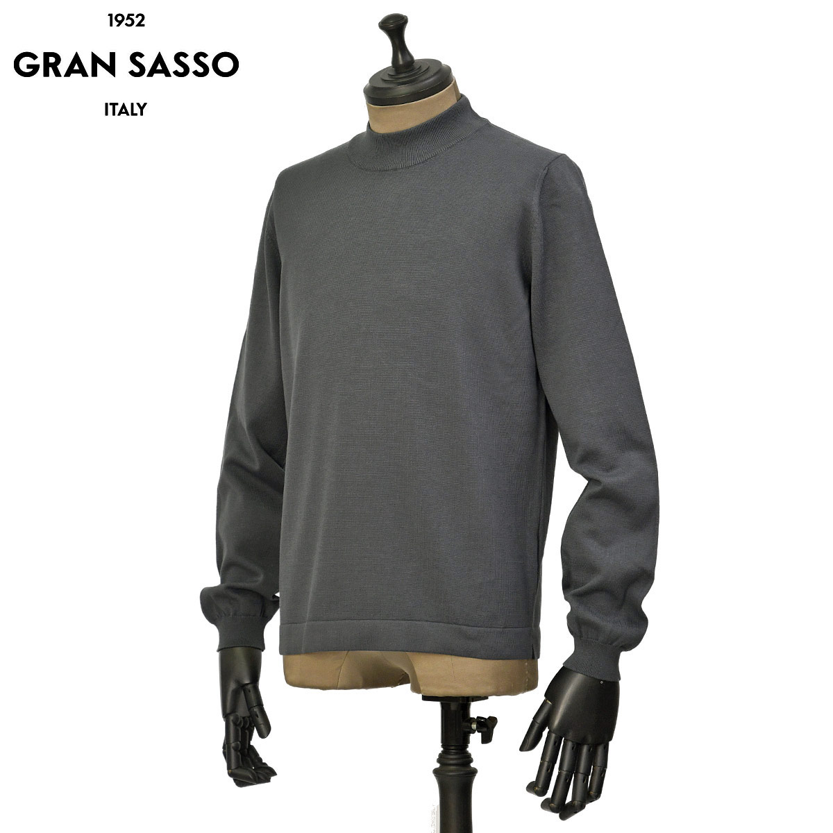 【5/9(土)20：00～ 最大5,000円オフクーポン】GRAN SASSO【グランサッソ】モックネックニット 58108 18120 098 ソフトコットン 12G チャコールグレー