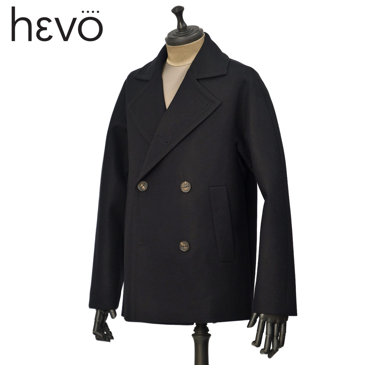 【最大3,000円オフクーポン】HEVO【イーヴォ】Pコート ORTOLINI 150 I740 4013 ウール ナイロン ダークネイビー｜CINQUE un ALTRO