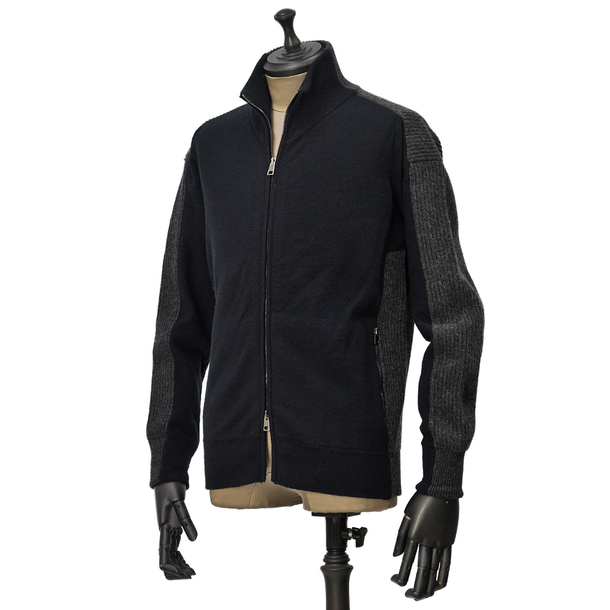 【最大3,000円オフクーポン】roberto collina【ロベルトコリーナ】ハイネックジップニット 253M22108 10 NAVY GRIGIO スーパーファインメリノウール ネイビー グレー|CINQUE un ALTRO