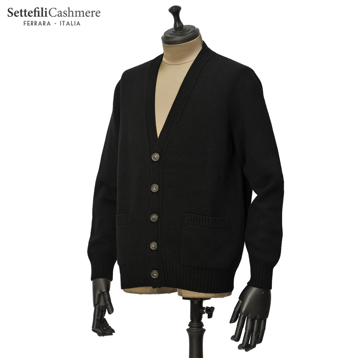 【最大5,000円オフクーポン】Settefili Cashmere【セッテフィーリ カシミア】Vネックカーディガン 435 2D.ZR19 ウール カシミヤ 7G ブラック