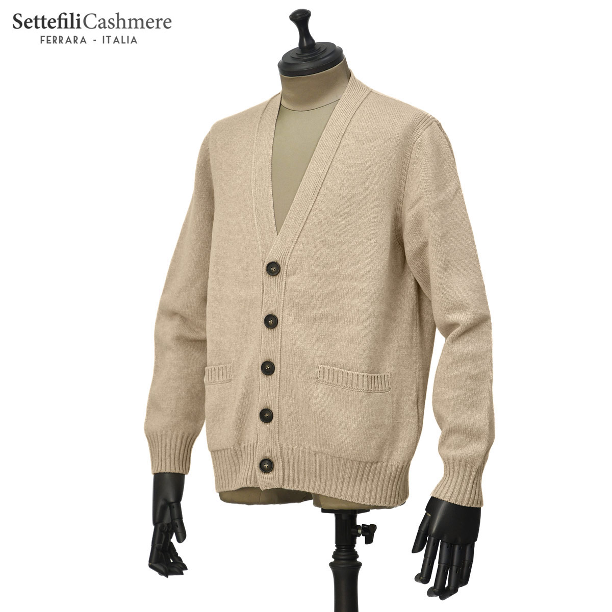 【最大5,000円オフクーポン】Settefili Cashmere【セッテフィーリ カシミア】Vネックカーディガン 435 2D.ZR09 ウール カシミヤ 7G オイスターベージュ