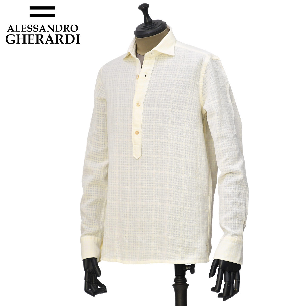 【SALE】ALESSANDRO GHERARDI【アレッサンドロ・ゲラルディ】プルオーバーシャツ POLOT 7474 020 ジーロイングリーゼ ホワイト