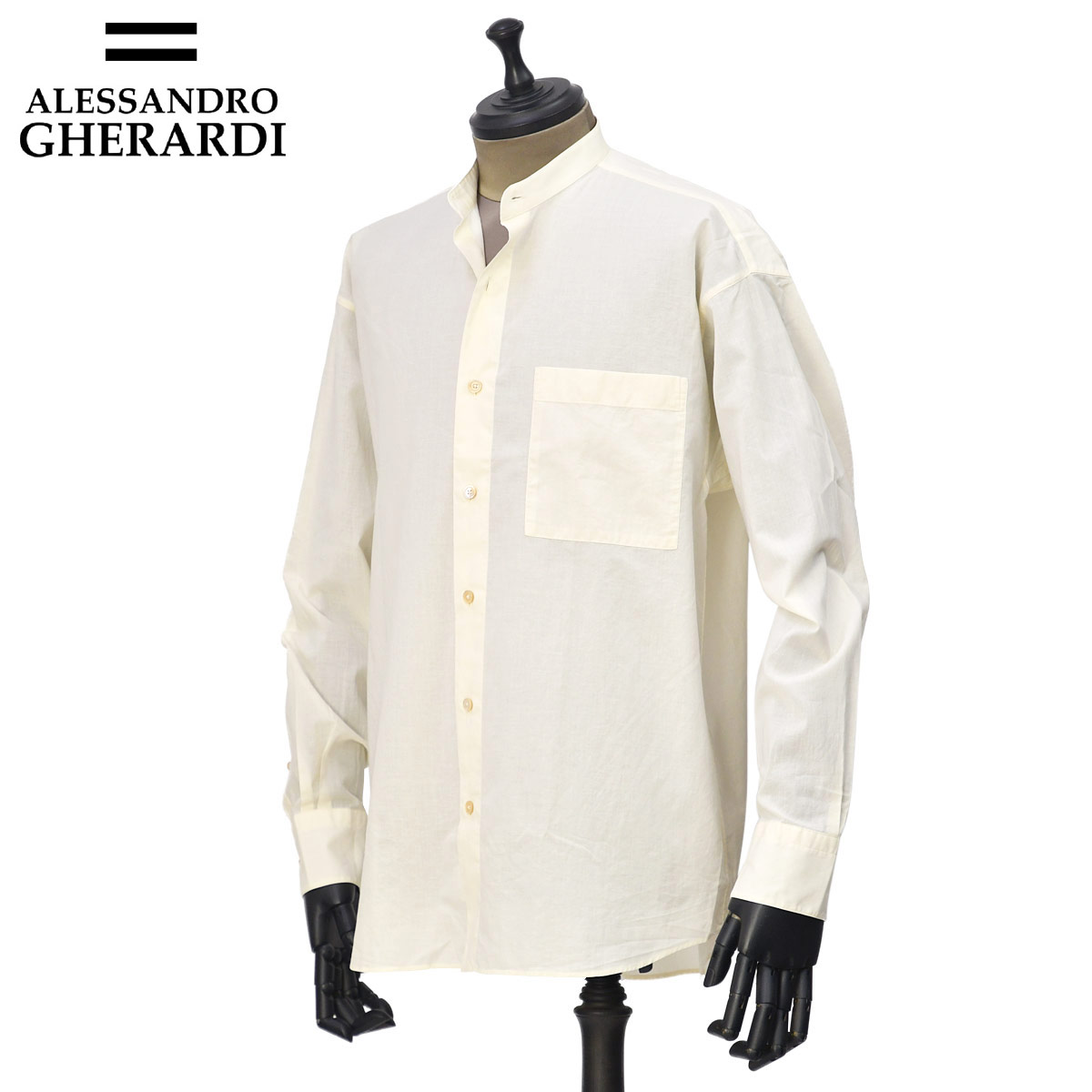 ALESSANDRO GHERARDI【アレッサンドロ・ゲラルディ】バンドカラーシャツ KORI 7404 920 コットン アイボリー