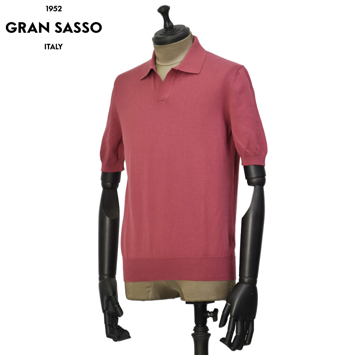 GRAN SASSO【グランサッソ】スキッパーニットポロ 57186 618170 222 ソフトコットン 12G ベリーピンク