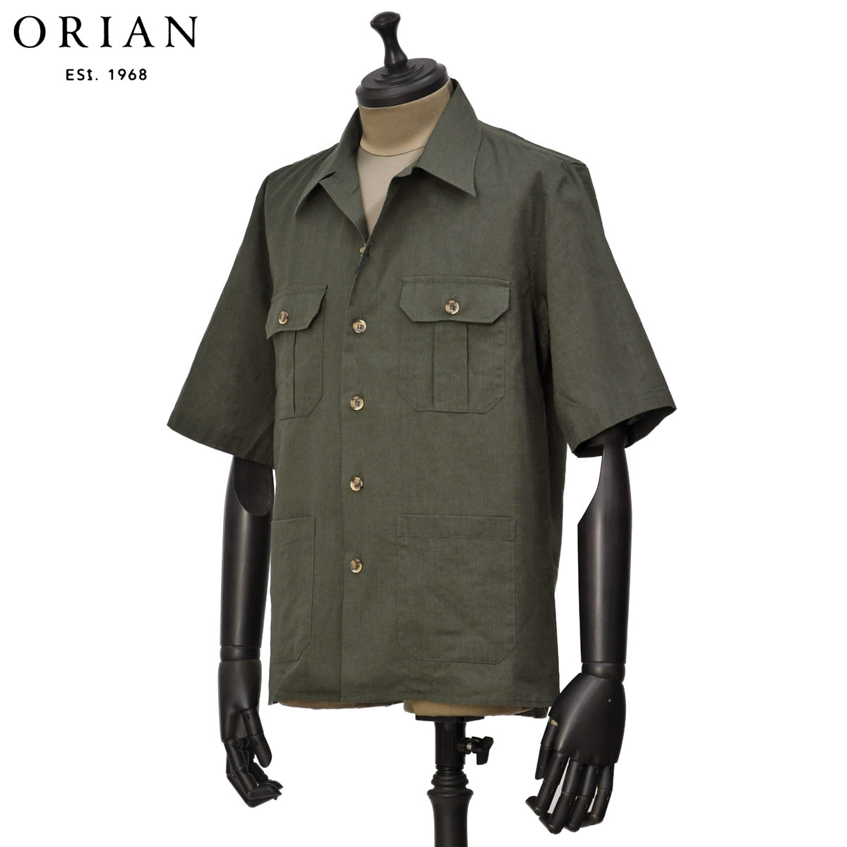 【最大3,000円オフクーポン】ORIAN【オリアン】別注半袖サファリシャツジャケットMJARMY CC 02U489 75 リネン コットン オリーブ|CINQUE un ALTRO