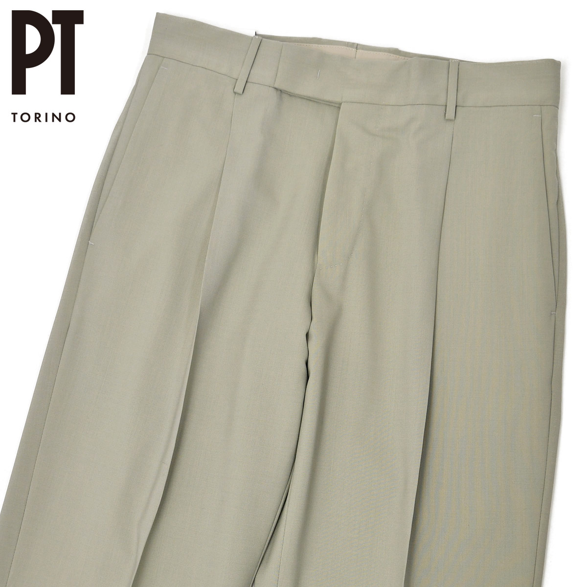 【決算大感謝SALE】PT TORINO【ピーティートリノ】1プリーツパンツ Edge QUINDICI MA27 0435 ウール ピスタチオグリーン｜CINQUE un ALTRO