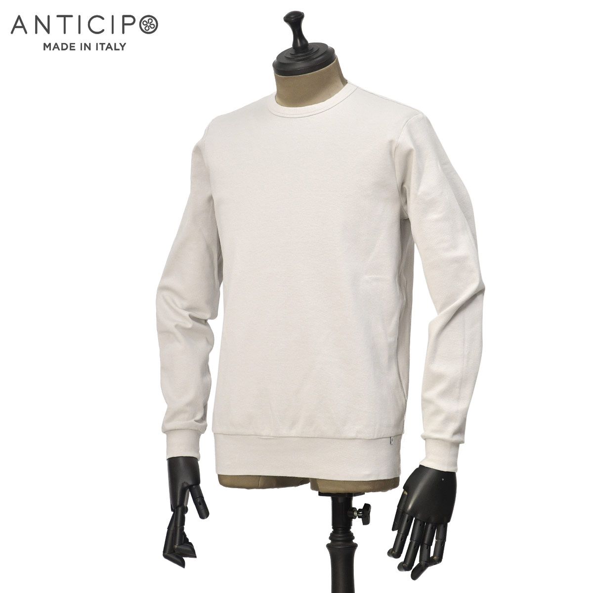 【最大3,000円オフクーポン】ANTICIPO【アンティチポ アンティーチポ】クルーネックカットソー NEBBIOLO LUNGO rib jersey 020 コットン ポリウレタン アイスグレー｜CINQUE un ALTRO