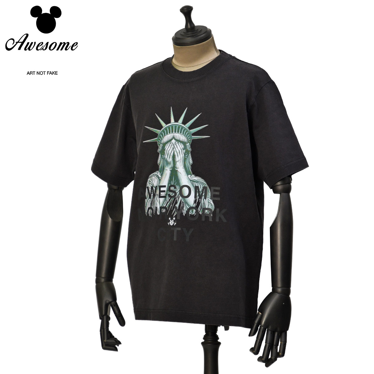 【最大5,000円オフクーポン】AWESOME【オーサム】リラックスシルエットプリントTシャツ MIAMI OLD 26SS0089 DYED BLACK コットン NOIR YOUK CITY アッシュブラック