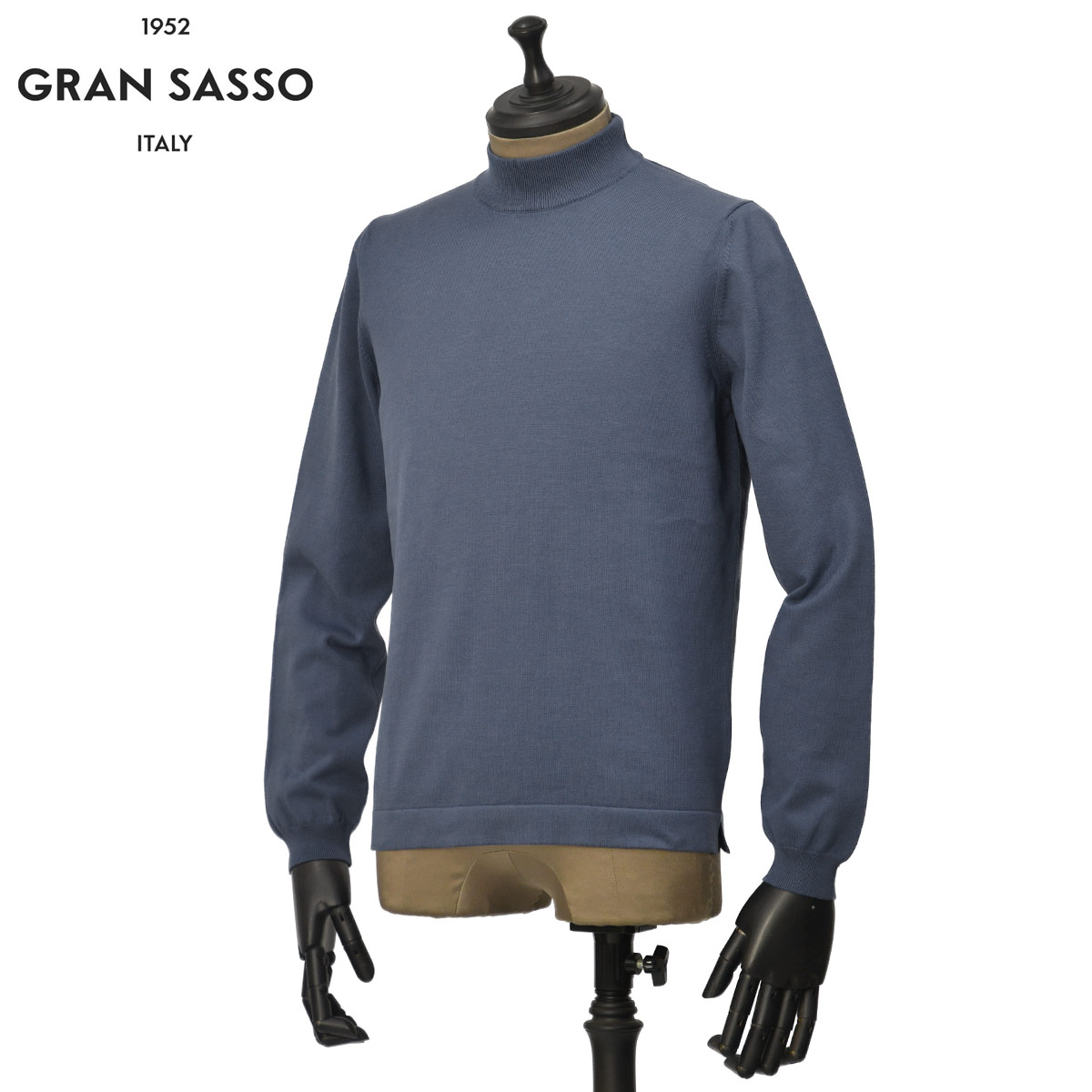 【5/9(土)20：00～ 最大5,000円オフクーポン】GRAN SASSO【グランサッソ】モックネックニット 58108 18120 584 ソフトコットン 12G ブルーグレー
