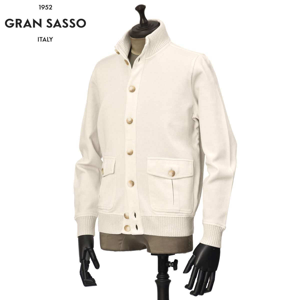 【最大3,000円オフクーポン】GRAN SASSO【グランサッソ】スタンドカラー ヴァルスター型ブルゾン 78152 76008 006 コットン オフホワイト｜CINQUE un ALTRO