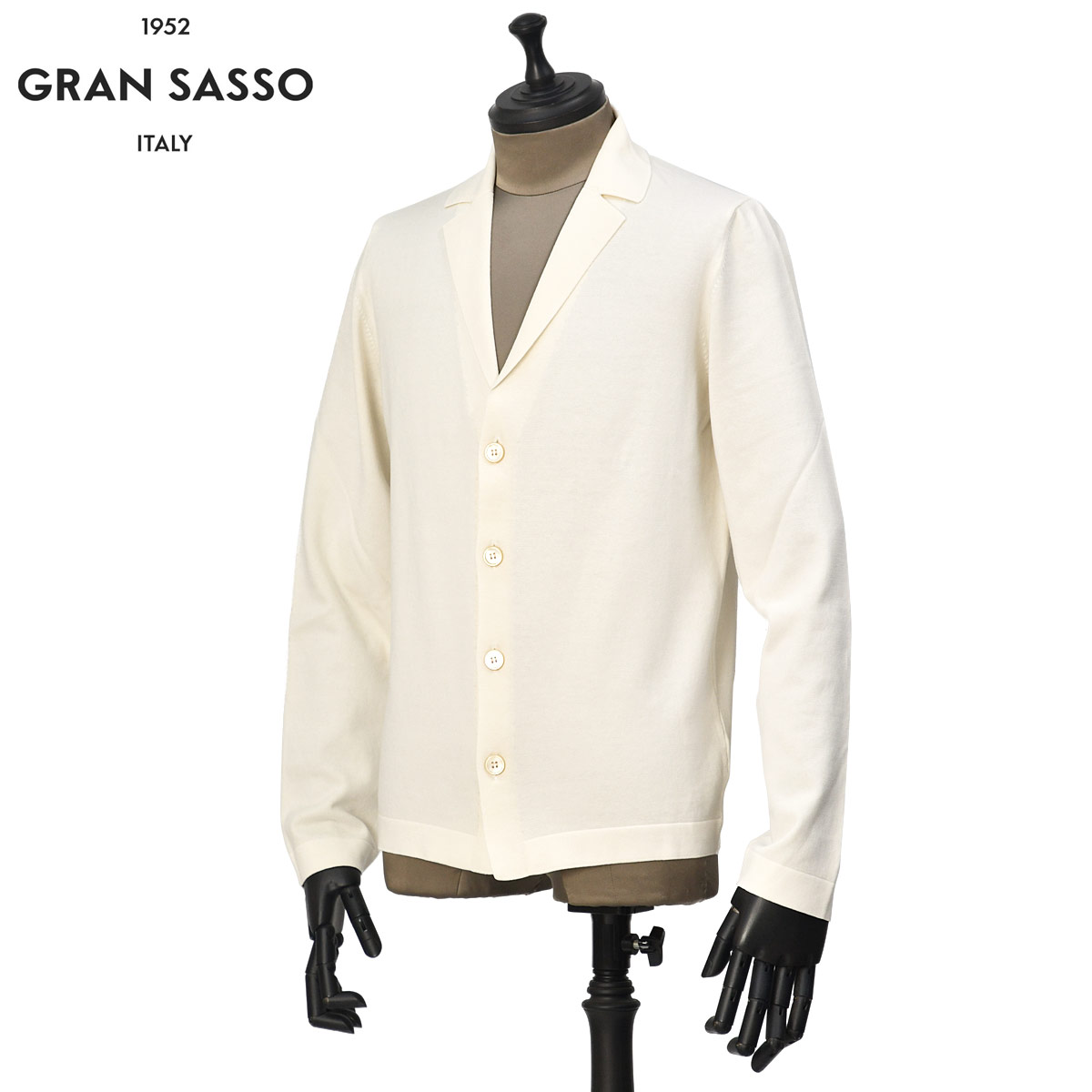 GRAN SASSO【グランサッソ】襟付きカーディガン 57105 18129 007 ソフトコットン 12G オフホワイト｜CINQUE un ALTRO