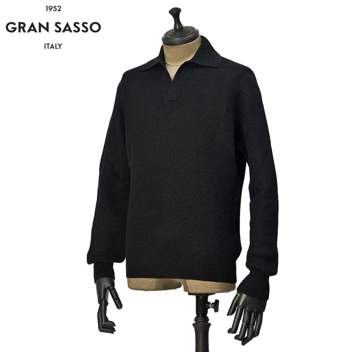 【最大5,000円オフクーポン】GRAN SASSO【グランサッソ】スキッパーニットポロ 23160 18658 099 リネンコットン 8G ブラック 35,035円