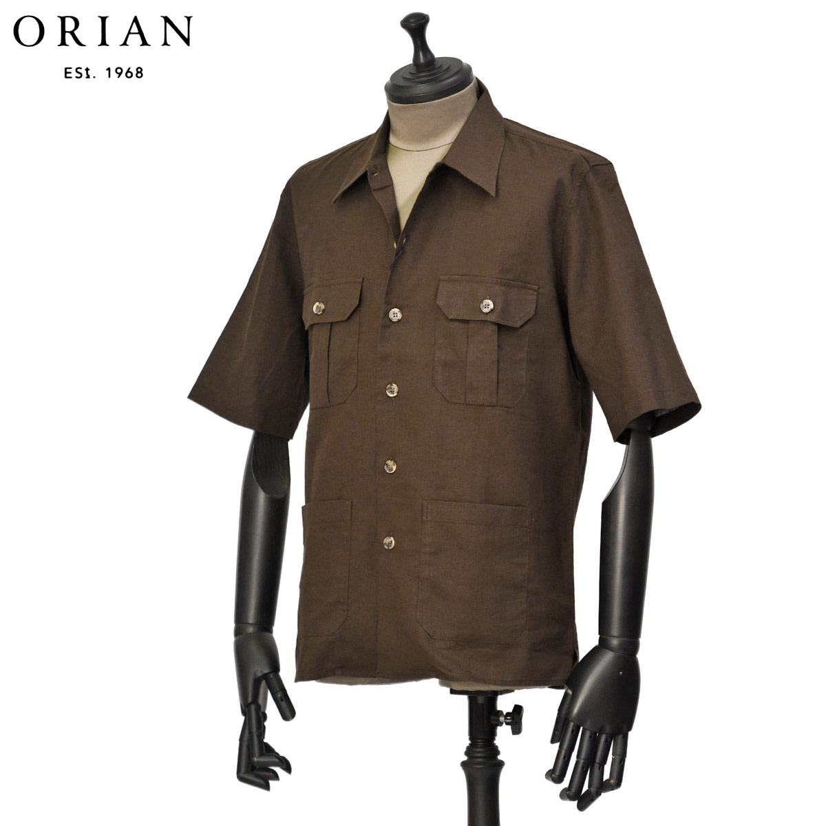 【最大3,000円オフクーポン】ORIAN【オリアン】別注半袖サファリシャツジャケットMJARMY CC 02U489 60 リネン コットン ブラウン｜CINQUE un ALTRO 27,720円