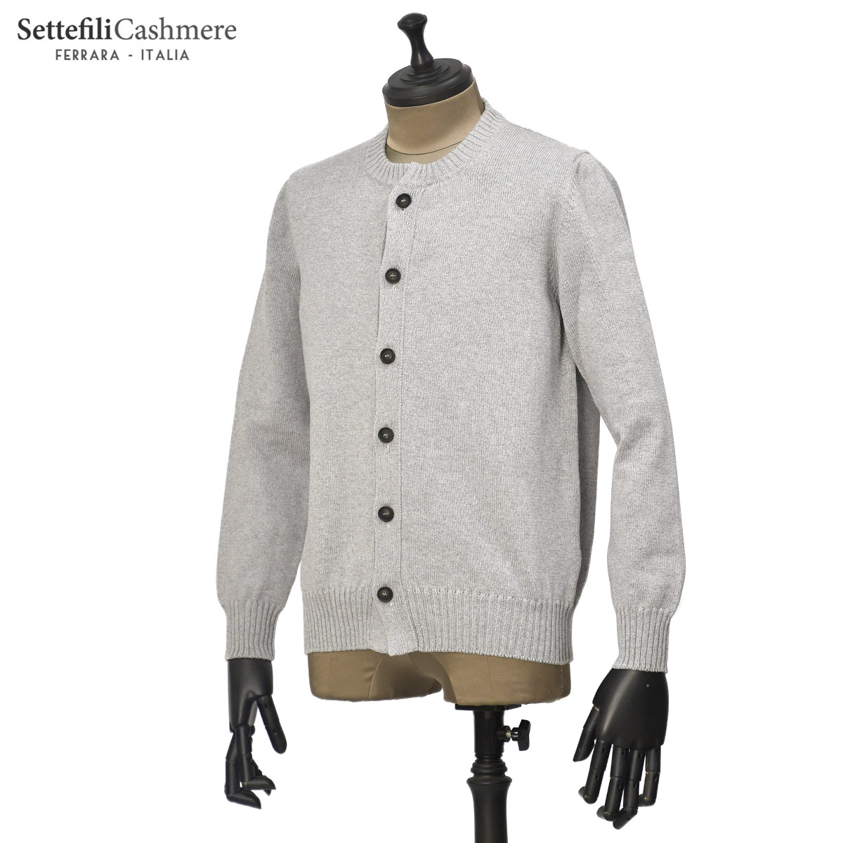 【最大5,000円オフクーポン】Settefili Cashmere【セッテフィーリ カシミア】クルーネックカーディガン RACANCAH.CAN2 コットン 7G ライトグレー