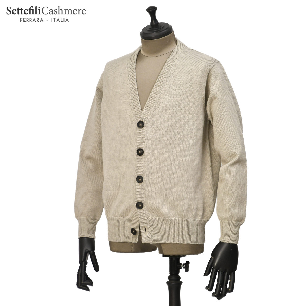 【決算大感謝SALE】Settefili Cashmere【セッテフィーリ カシミア】Vネックカーディガン 3350VTX 2.KIN11 コットン 8G グレージュ|CINQUE un ALTRO