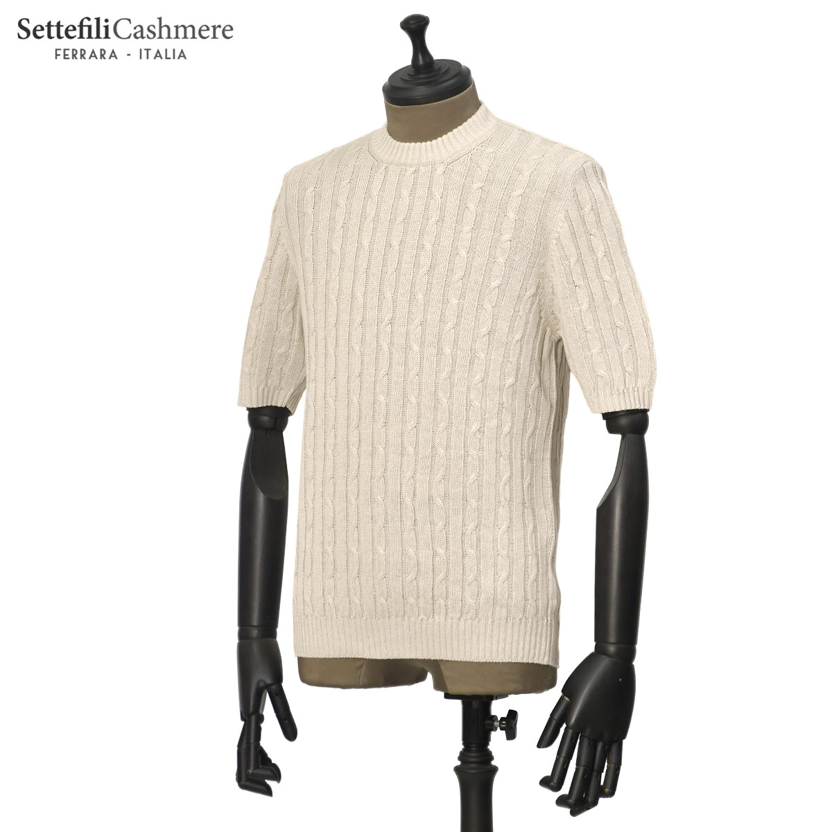 【最大5,000円オフクーポン】Settefili Cashmere【セッテフィーリ カシミア】ケーブルクルーネックニット 12TR3HM MA.MA23 リネン コットン 8G アイボリー