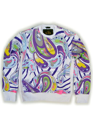 【SALE】スタックス＆バンダレス スウェール 労働者の一団 白いこと×パープル STACKS \u0026 BUNDLES SWIRL CREW WHITE/PURPLE