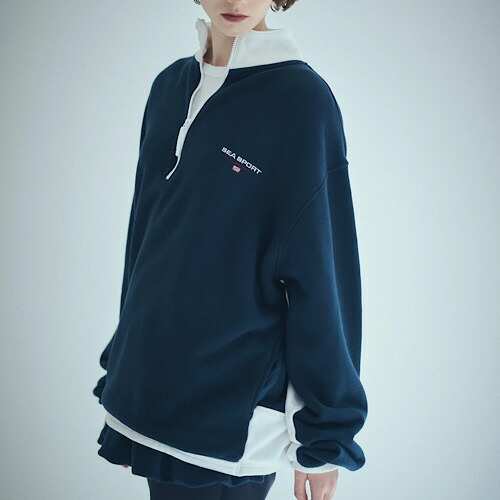 SEA(シー) SEA SPORTS BICOLOR HALF-ZIP PULLOVER バイ色合い ハーフジッププルオーバー 人工知能学 目玉 110706218