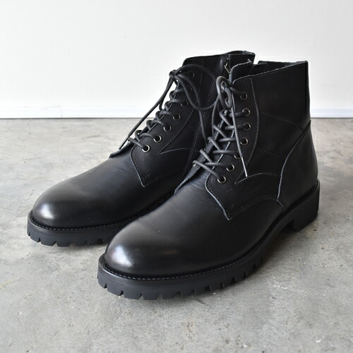 【ノベルティ】【サイズ交換初回片道送料無料】 PADRONE パドローネ PU8759-1104-24C SIDE ZIP LACE UP BOOTS (WATER PROOF LEATHER) ブラック BLACK 防水レザー vibram ビブラムソール 日本製